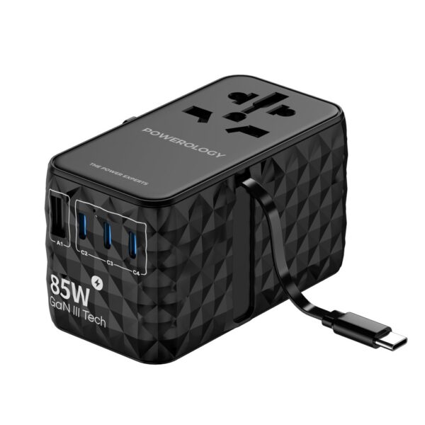 POWEROLOGY UNIVERSAL GAN 85W SUPER CHARGER Retractable Type-C Cable | PD 70W