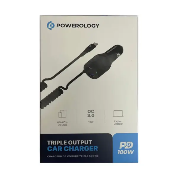 POWEROLOGY TRIPLE OUTPUT CAR CHARGER 100W