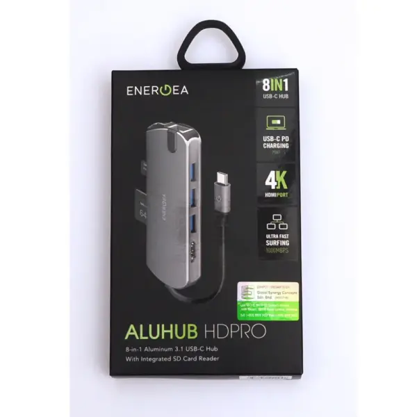 ENERGEA ALUHUB HDPRO 8-IN-1 ALUMINUM 3.1 USB-C HUB WITH INTEGRATED SD CARD READER