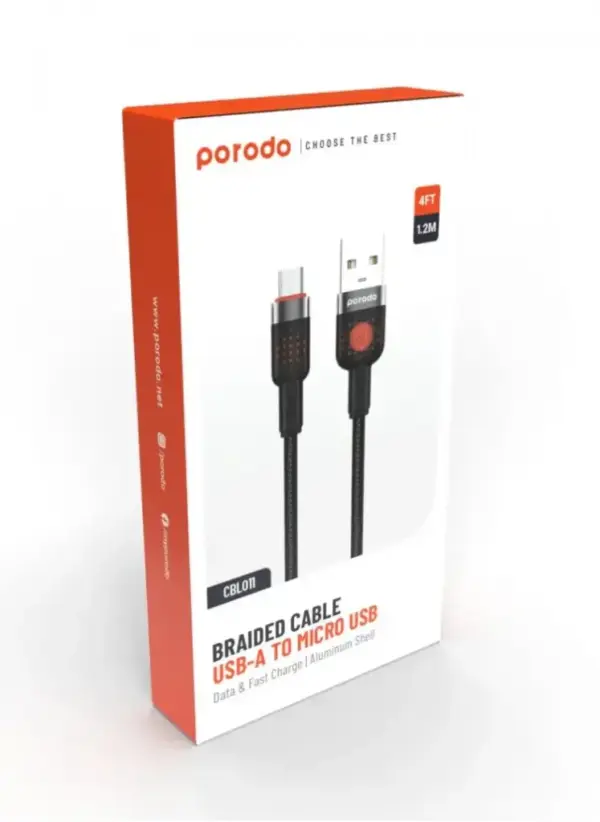 PORODO BRAIDED CABLE USB-A TO MICRO 1.2M
