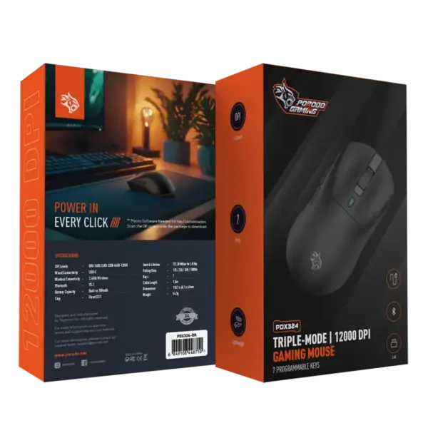 PORODO GAMING TRIPLE-MODE 1200 DPI GAMING MOUSE - BLACK