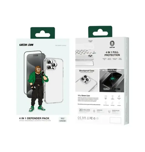 GREEN LION 4 IN 1 DEFENDER PACK SHOCK ABSORBING & SCRATCH PROTECTION FOR IPHONE 16 PRO MAX