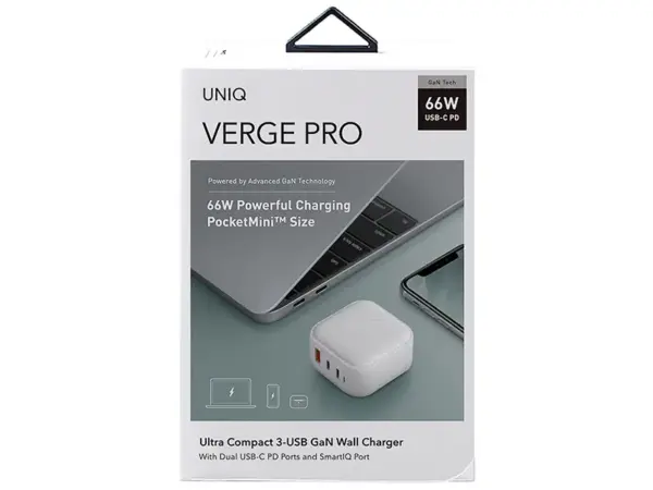 UNIQ VERGE PRO ULTRA COMPACT 3-USB GAN WALL CHARGER 66W USB-C PD