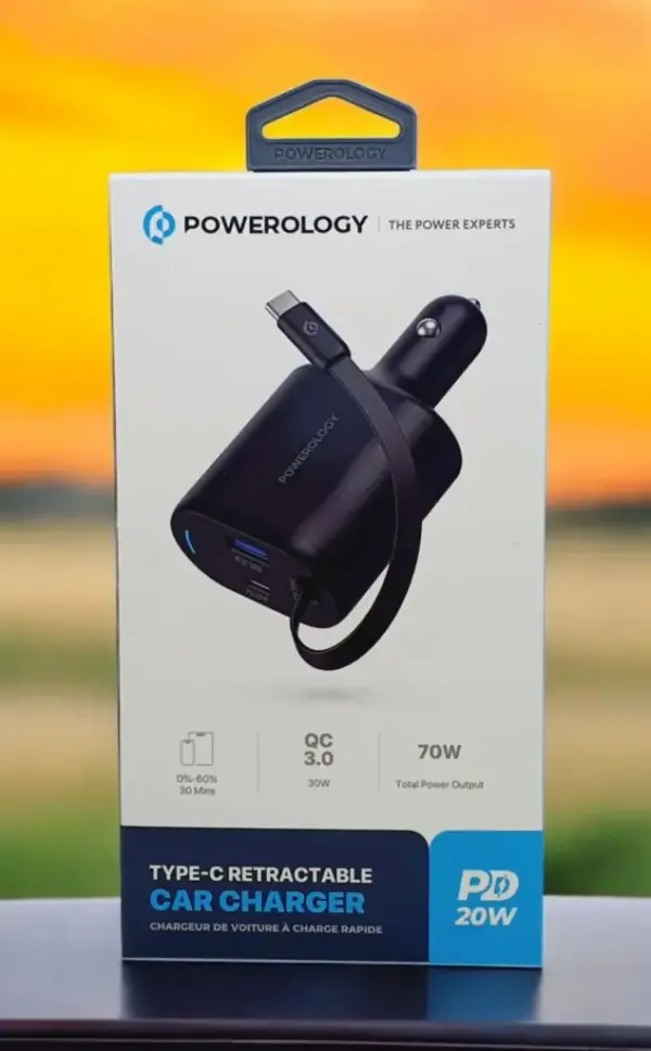 POWEROLOGY TYPE-C RETRACTABLE CAR CHARGER 20W