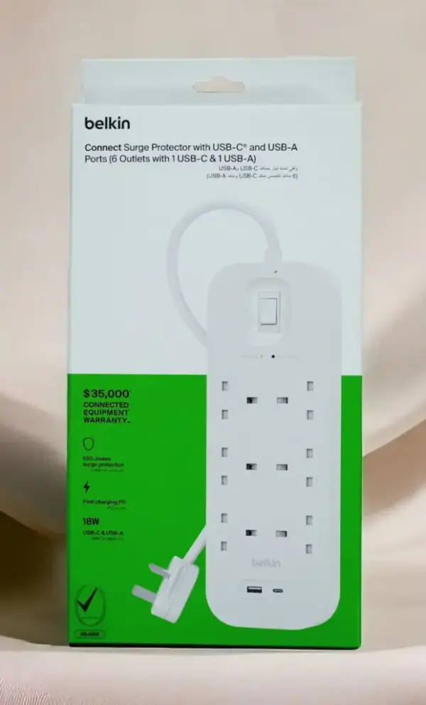BELKIN CONNECT SURGE PROTECTOR WITH USB-C AND USB-A PORT (8 OUTLETS WITH USB-C & USB-C)