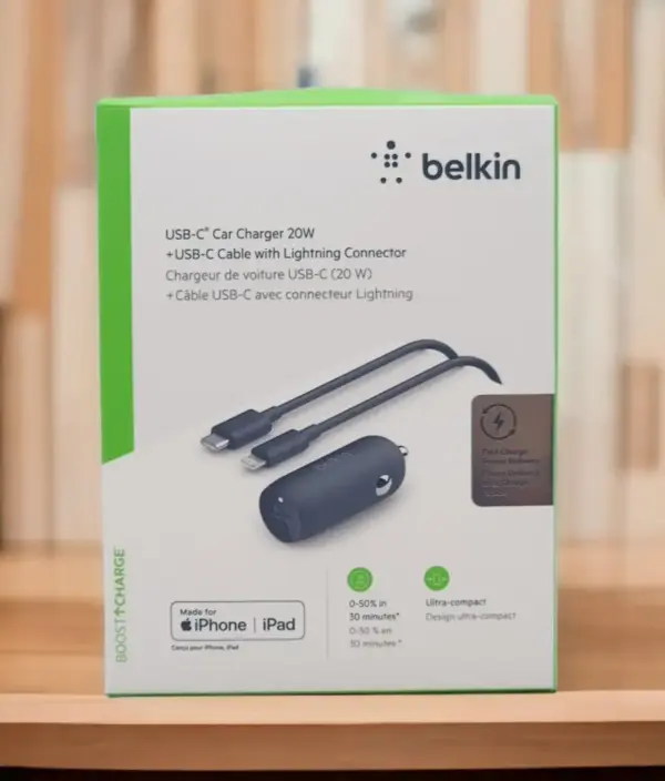 BELKIN CAR CHARGER 20W WITH USB-C TO LIGHTNING CABLE